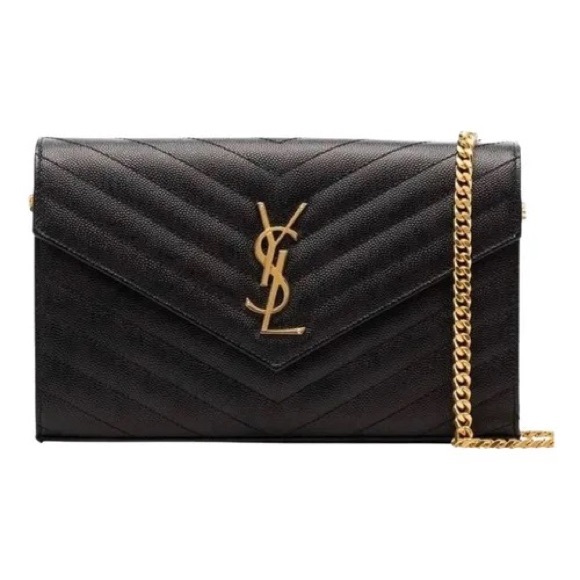 Saint Laurent Monogram Envelope Chain Matelasse Black Leather Cross Body Bag - Picture 2 of 11